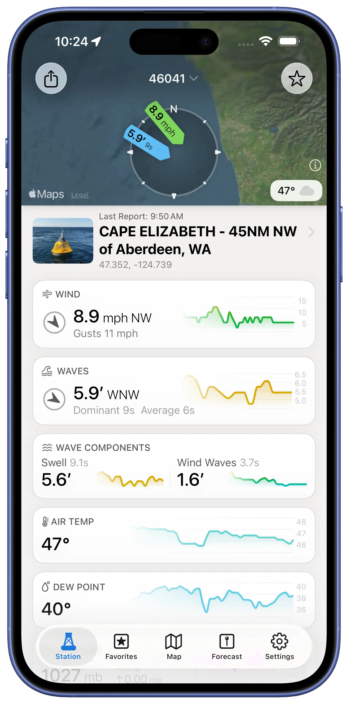 BuoyPro buoy conditions screenshot